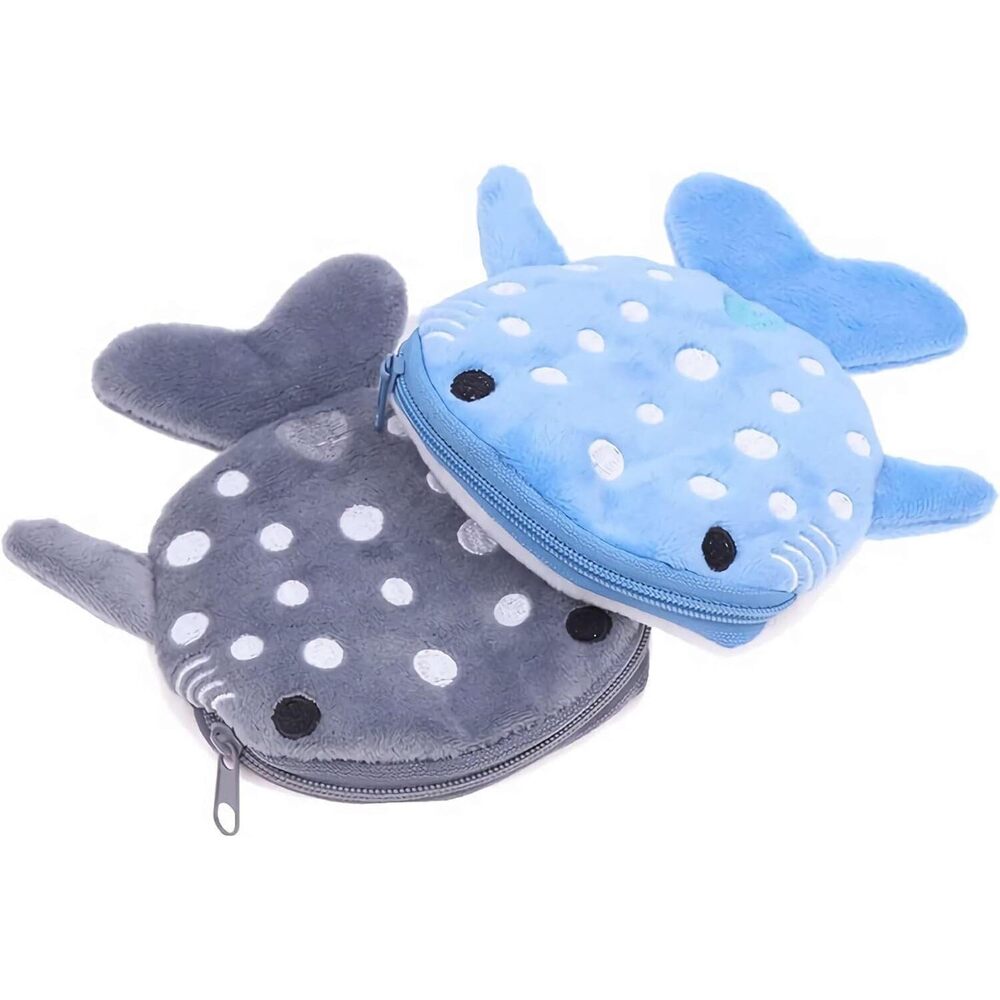 1756 2Pcs Blue and Grey Cute Whale Shark Coin Purse, Shark Wallet Novelty